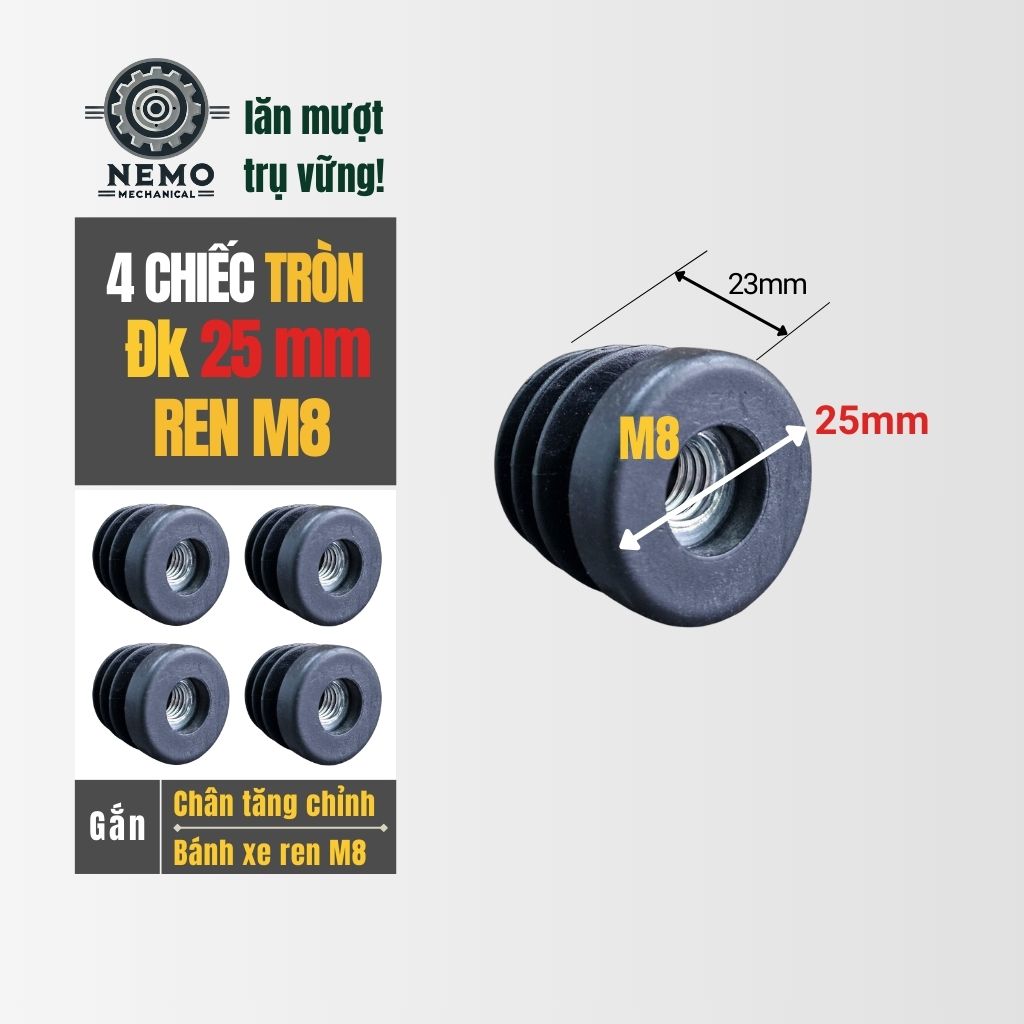 Nắp Chụp Thép Hộp Có Ren – Giải Pháp Lắp Chân Tăng Chỉnh & Bánh Xe Không Cần Hàn (M6, M8, M10)